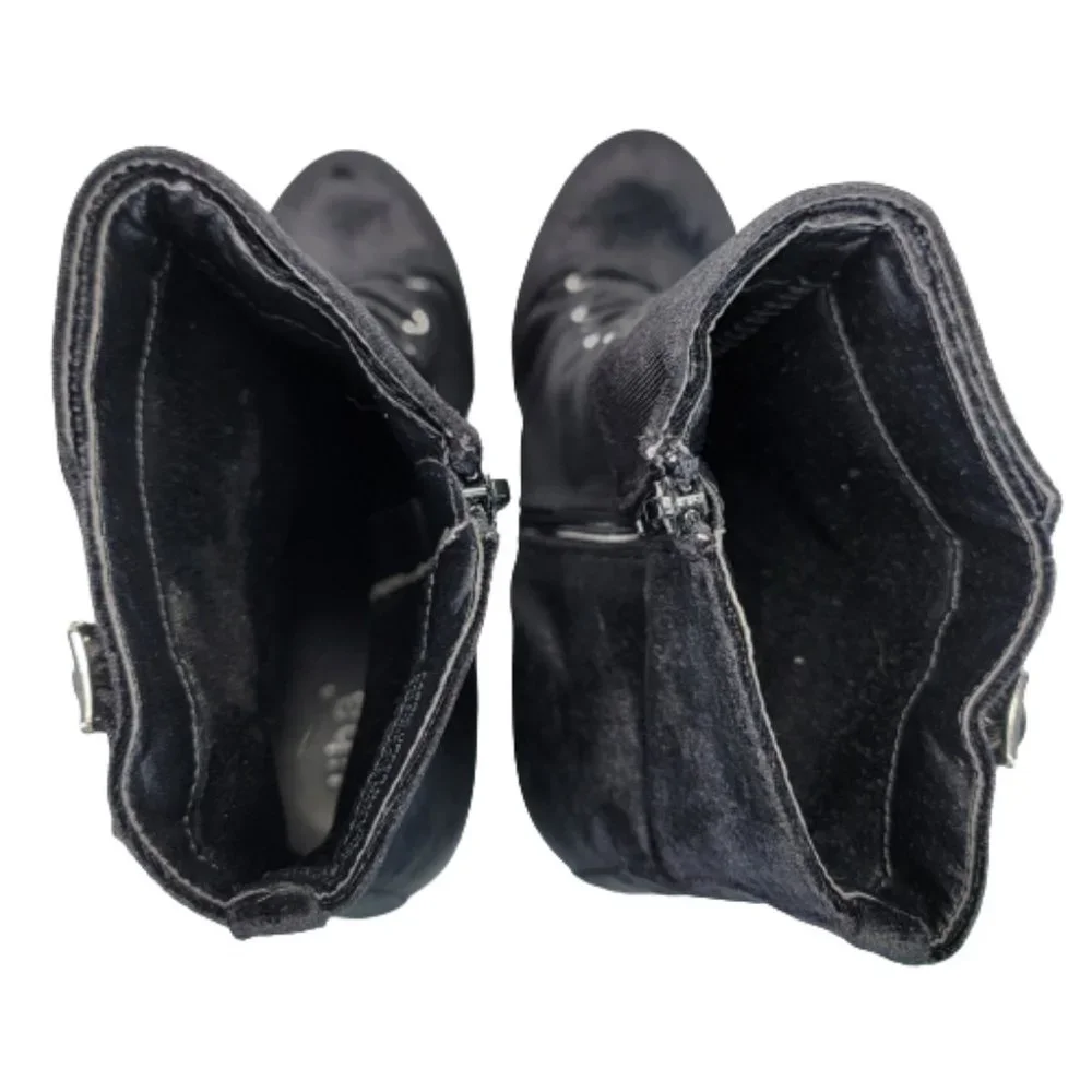 Diba Sz 8.5 Velveteen Cuffed Goth Buckle Lace Up Zip High Heel Ankle Boot Shoes